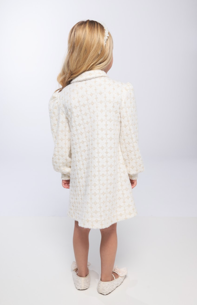 Vestido Infantil Tricot Off White Botões Frontais - Luluzinha
