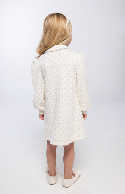 Vestido Infantil Tricot Off White Botões Frontais - Luluzinha
