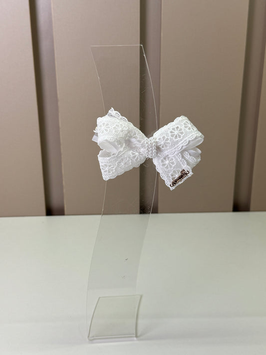 Laço Infantil Renda Branco Miolo Pérolas - Roana