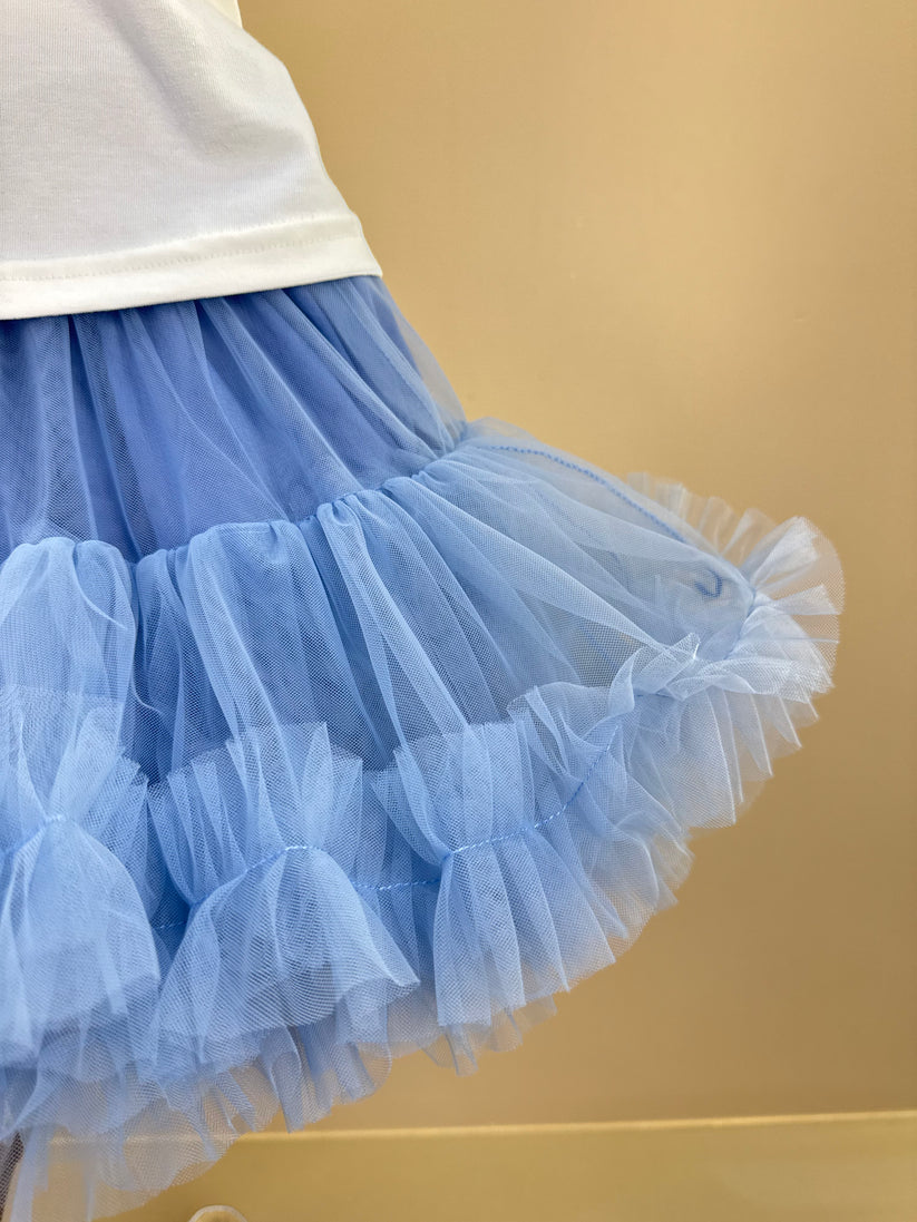 Saia Infantil Tule Babado Fru-Fru Azul Médio - Pituchinhus