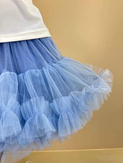 Saia Infantil Tule Babado Fru-Fru Azul Médio - Pituchinhus