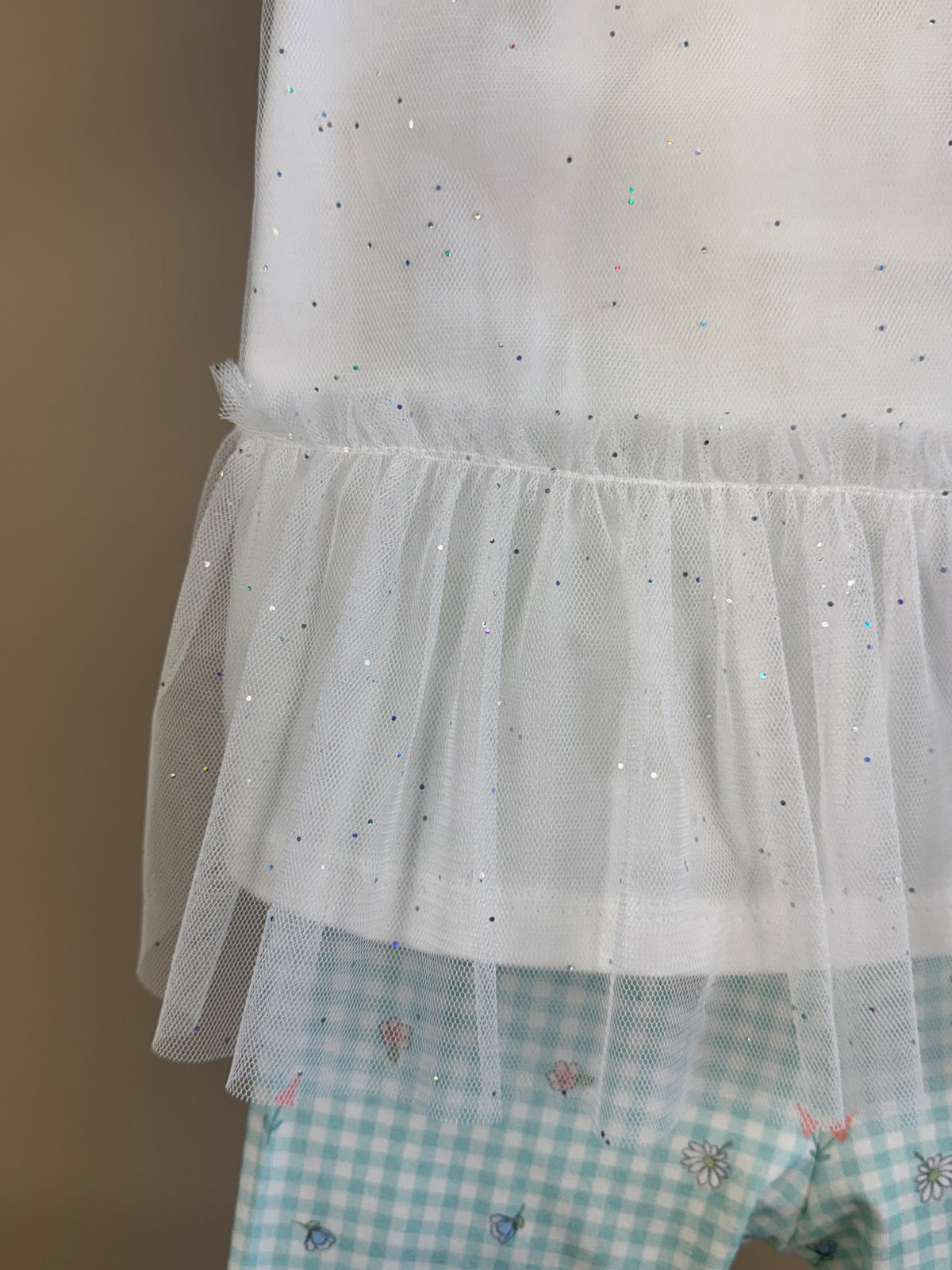 Conjunto Infantil Blusa Mangas Tule e Calça Azul Quadriculada - Petit Cherie