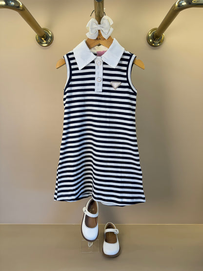 Vestido Infantil Polo Azul Listrado - Luluzinha
