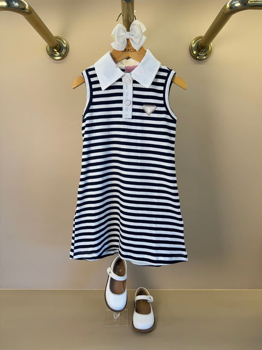 Vestido Infantil Polo Azul Listrado - Luluzinha