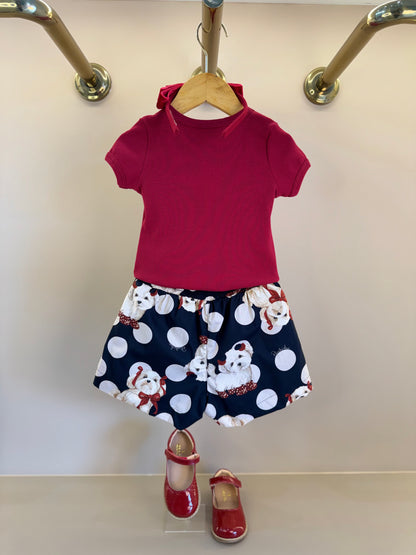 Conjunto Infantil Blusa Lacinhos Cristais Bala de Cereja e Shorts  Algodão Cachorrinhos & Lacinhos Preto - Pituchinhus