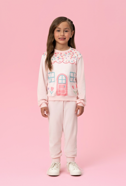 Conjunto Infantil Casaco e Calça Plush Casinha Floral - Mon Sucré