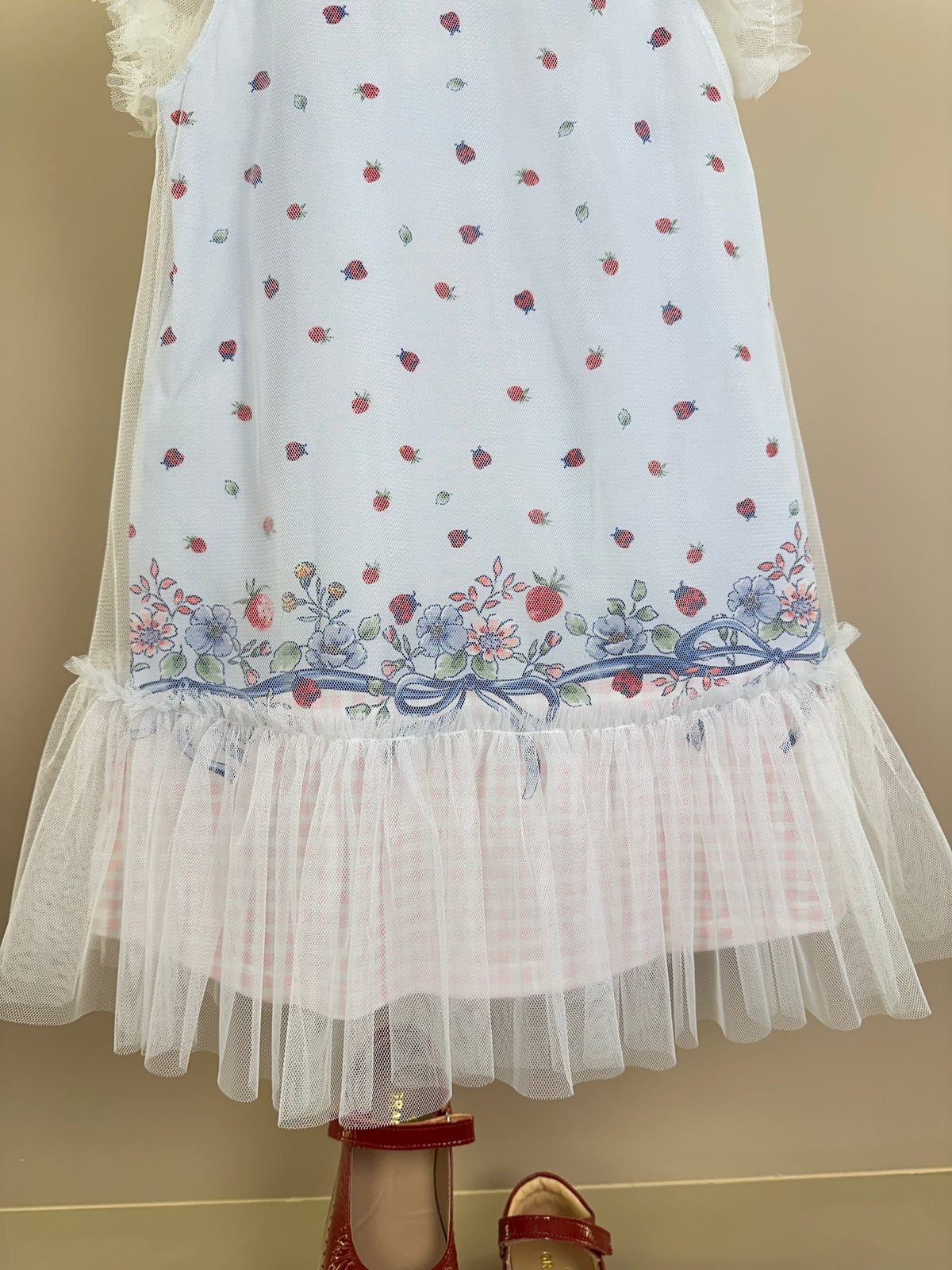 Vestido Infantil Malha Cotton Com Tule Strawberry - Petit Cherie