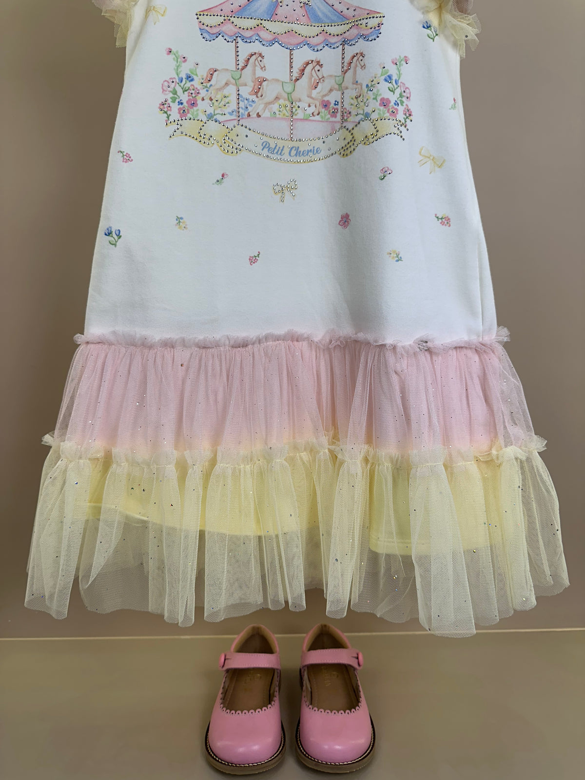 Vestido Infantil Tule Biocolor Estampa Carrossel - Petit Cherie