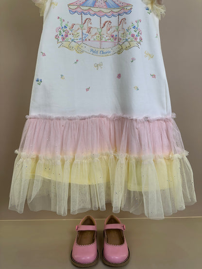 Vestido Infantil Tule Biocolor Estampa Carrossel - Petit Cherie