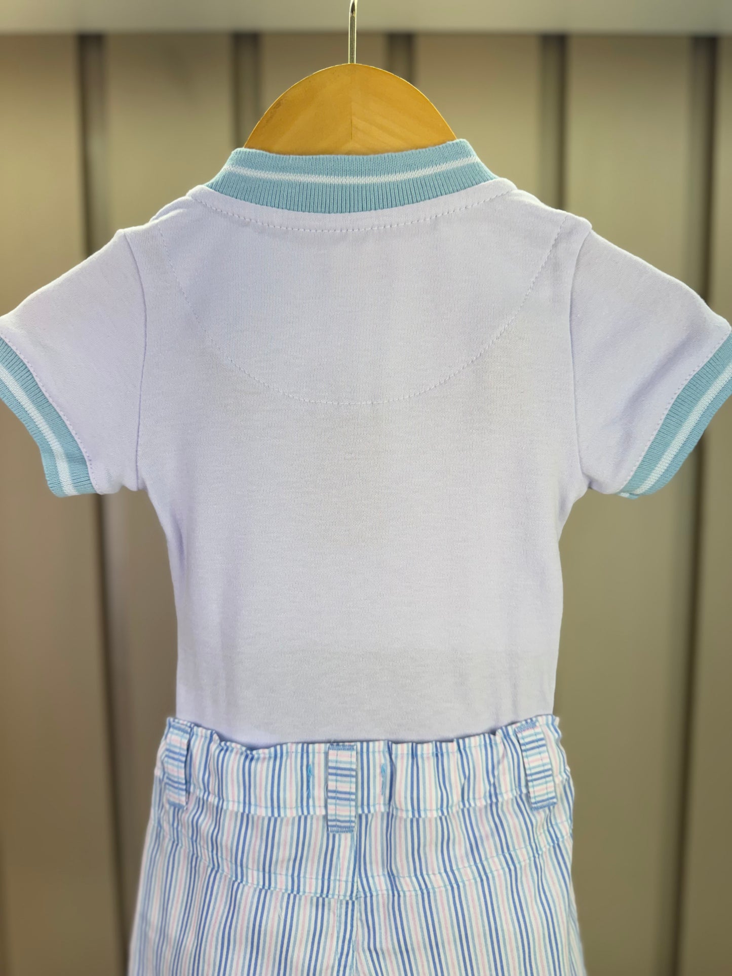 Conjunto Bebê Body Bata Golinha Azul e Bermuda Tricoline Listrada - Charpey