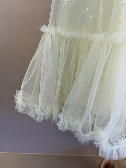 Vestido Infantil Amarelo Strass Brilhante Alças e Barra Em Tule  - Petit Cherie