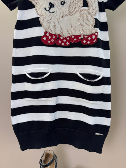 Vestido Infantil Tricot Listrado Cachorrinho Cristais - Pituchinhus