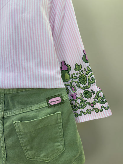 Conjunto Infantil Camisa Listrada Disney Punhos Conceito e Shorts Minnie Mouse Verde Forest - Animê