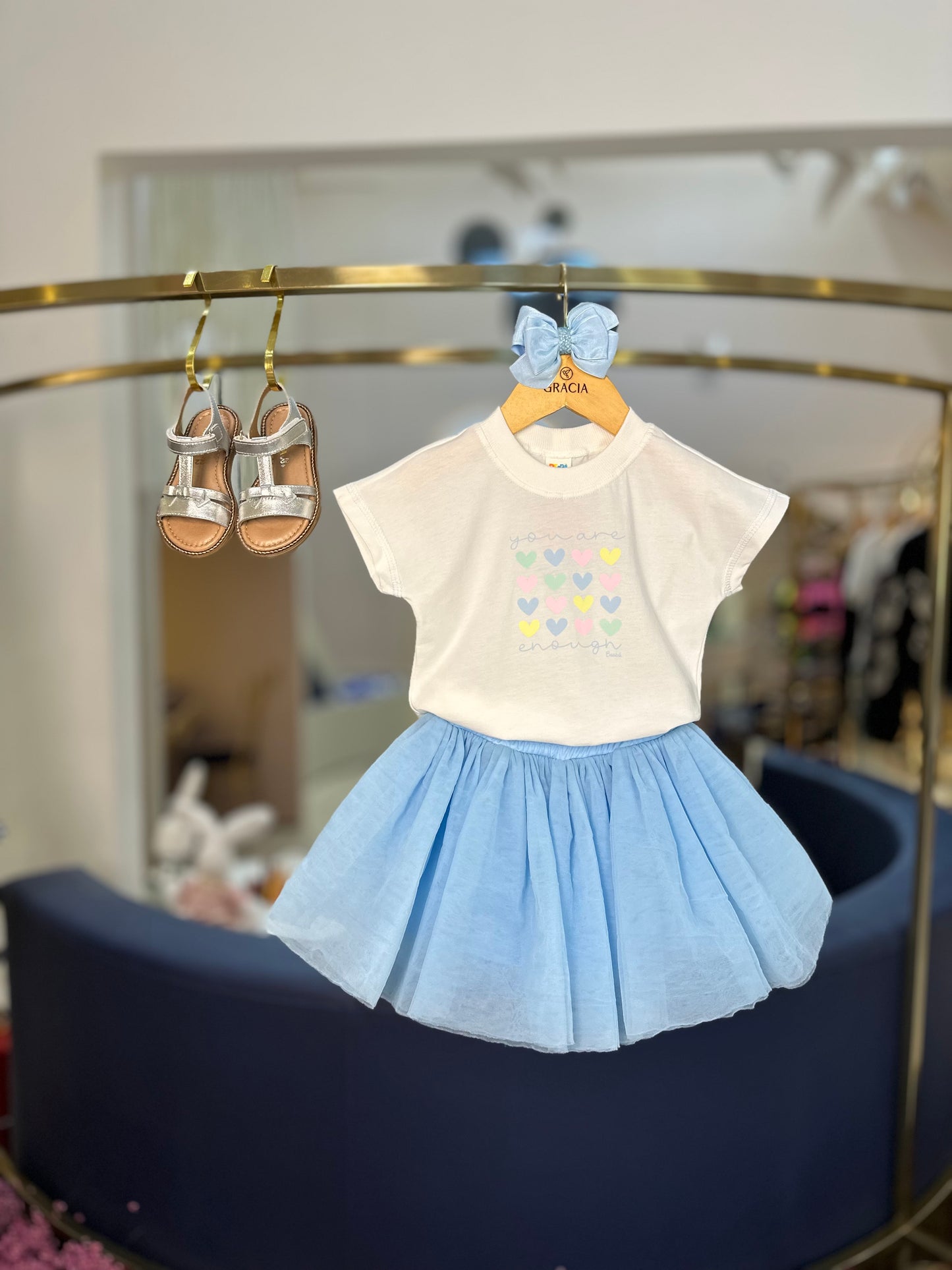 Conjunto Infantil Blusa de Algodão e Saia em Tulê com Camadas Azul - Beabá