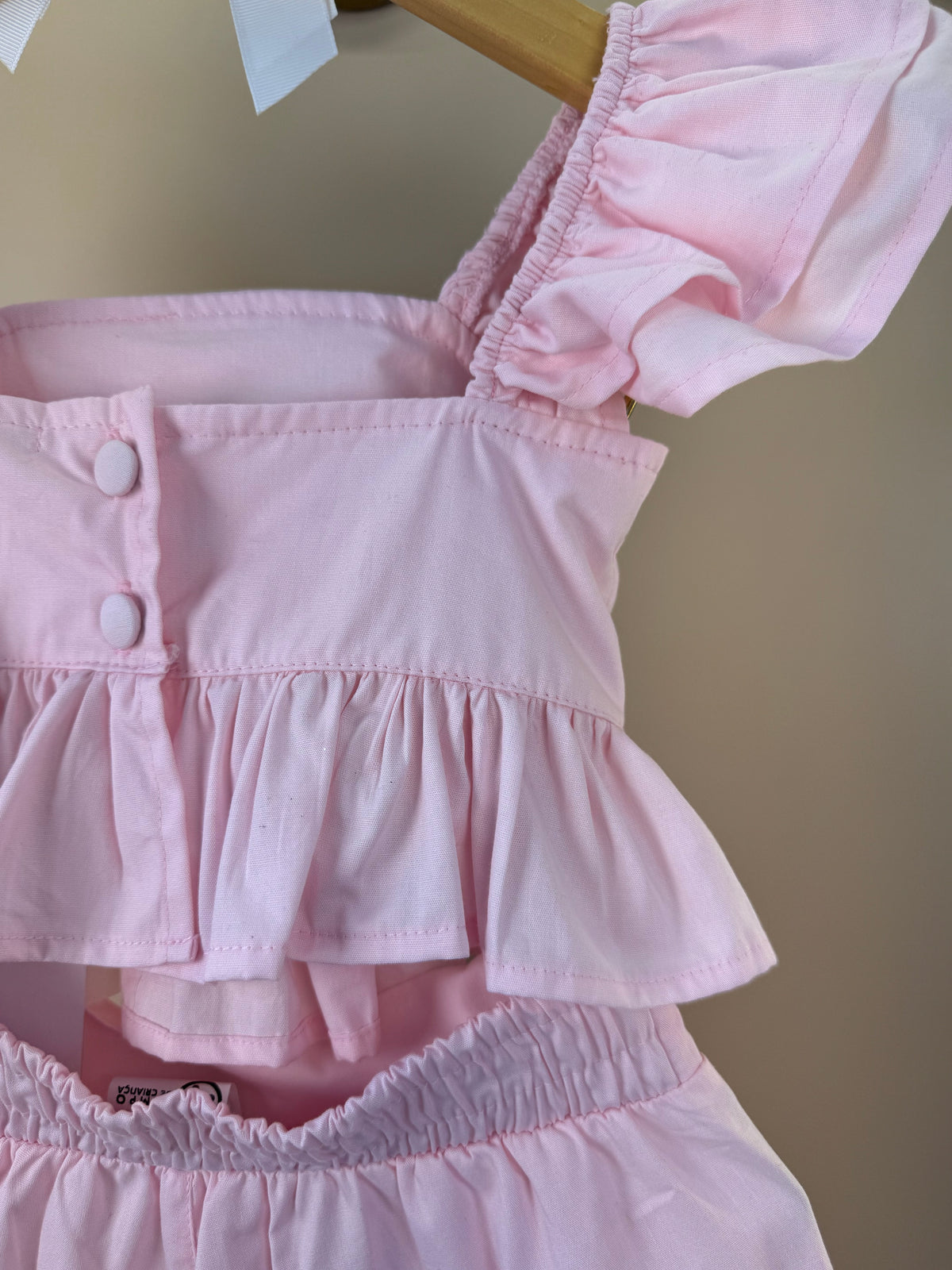 Conjunto Infantil Rosa Blusa Bordado Flores e Shorts Com Babadinho - Luluzinha