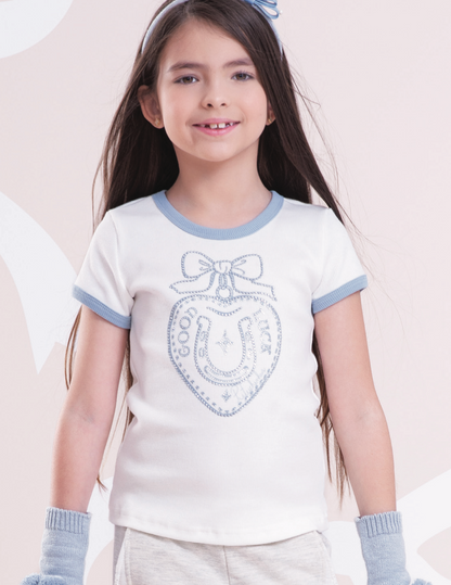 Blusa Infantil Rib Good Luck Cristal Bordado Off White - Pituchinhus