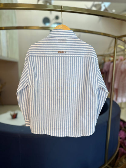 Conjunto Infantil Camisa Algodão Luhi Delavê e Calça Social Sarja Flex Preta - Dame