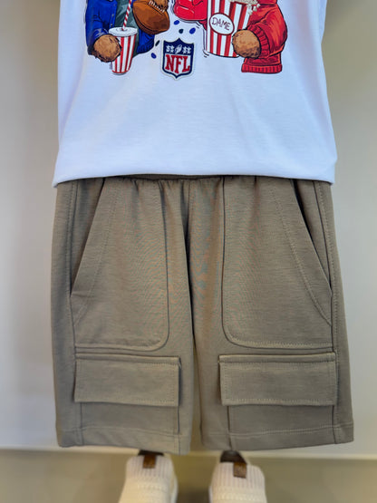 Conjunto Infantil Camiseta Algodão NFL Teddy Torcedores e Bermuda Suedine Elastano Bolsos - Dame