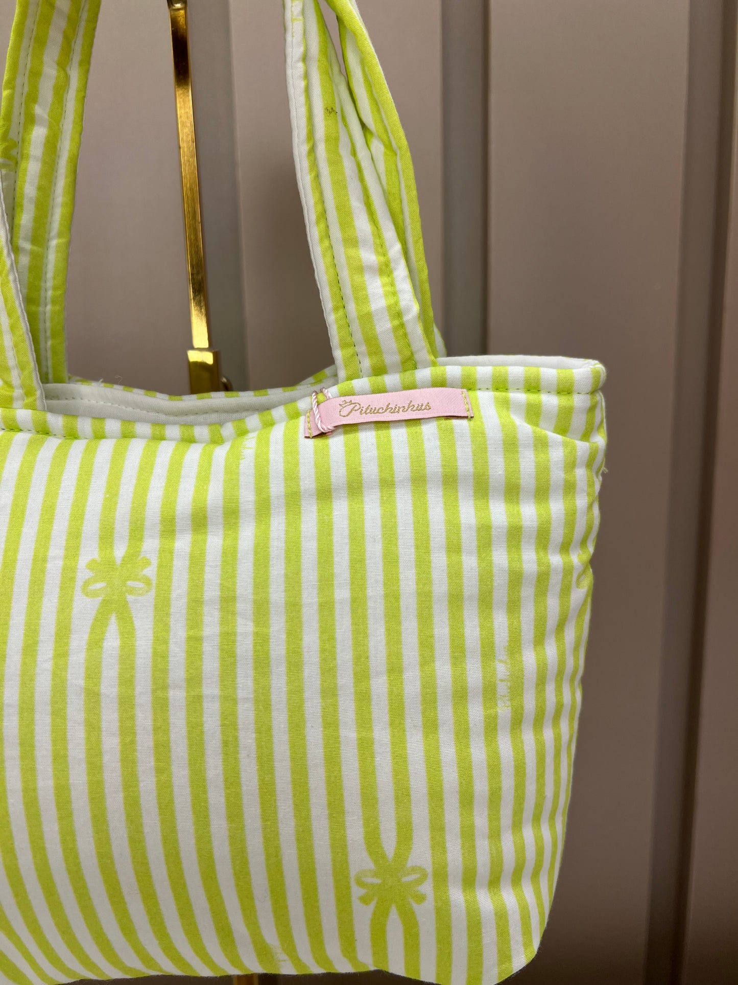 Bolsa Infantil Algodão Laço Puffer e Listras Verdes - Pituchinhus