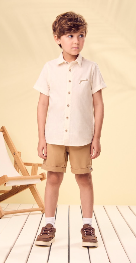 Conjunto Infantil Camisa Manga Curta e Bermuda Off White - Youccie
