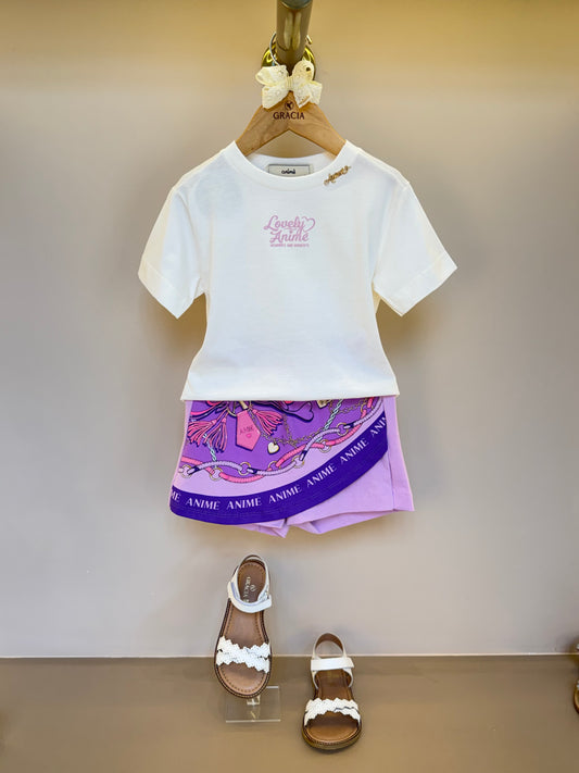 Conjunto Infantil Blusa Lovely e Shorts-Saia Lenço -  Animê