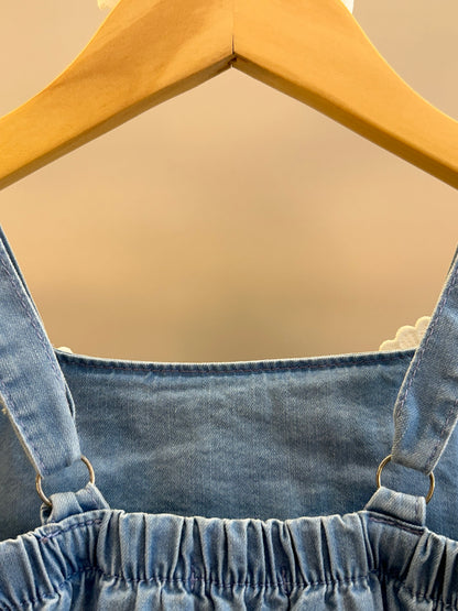 Conjunto Infantil Cropped Maxi Laço Renda e Calça Wide Jeans - Gabriela Aquarela