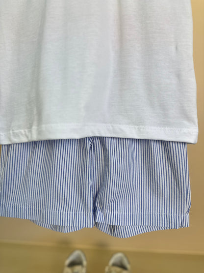 Conjunto Infantil Camiseta Algodão Surfing Paradise e Shorts Listrado Azul - Beabá