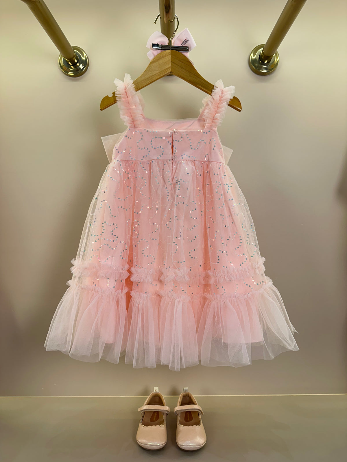 Vestido Infantil Tule Bordado Paêtes Laço Maxxi Rosa - Petit Cherie