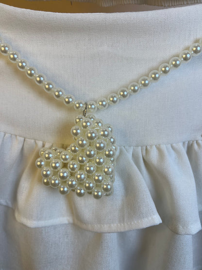 Conjunto Infantil Linho Blusa e Saia Cinto Pérolas e Coração - Luluzinha