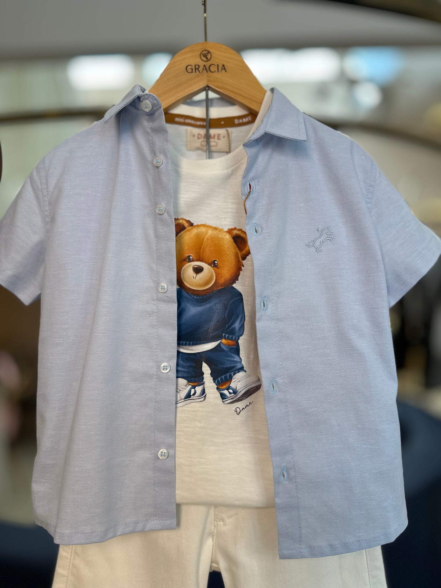 Camisa Infantil MC Oxfordine Azul - Dame