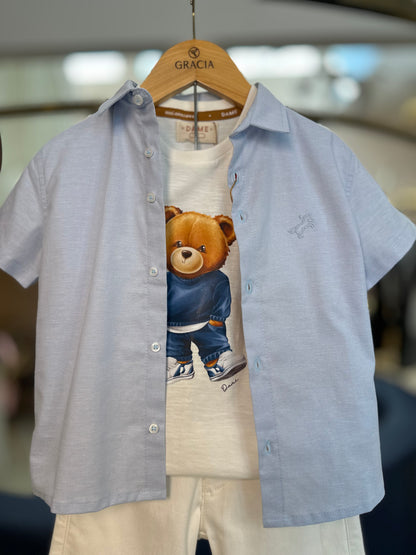 Camisa Infantil MC Oxfordine Azul - Dame