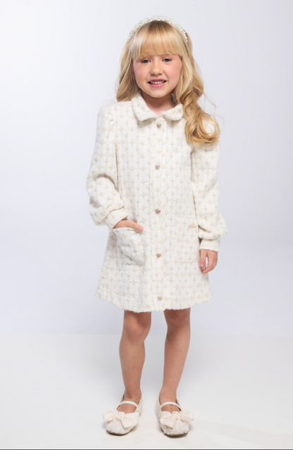 Vestido Infantil Tricot Off White Botões Frontais - Luluzinha