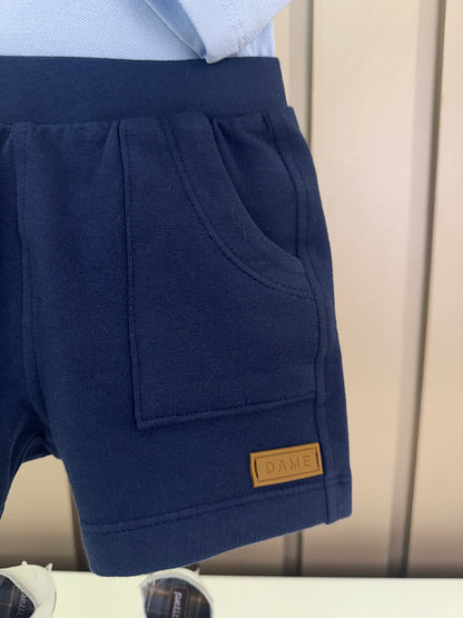 Conjunto Bebê Polo-Body Piquet Algodão ML Azul e Bermuda Moletom Algodão Profundo - Dame