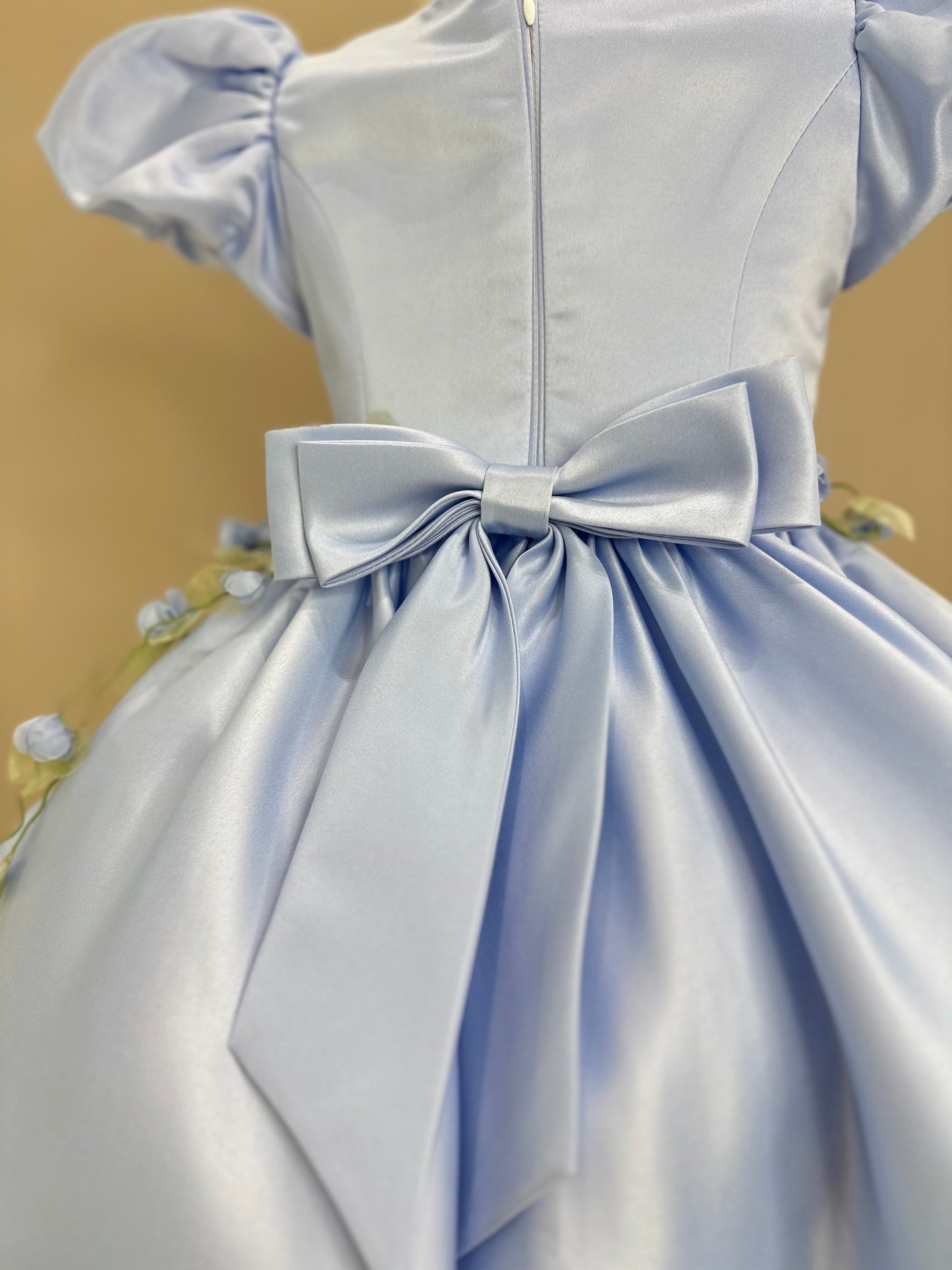 Vestido Infantil Festa Laço Costas e Flores Azul - Mio Bebê