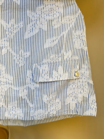 Conjunto Infantil Tricoline Camisa e Saia Short Azul Claro - Um Mais Um