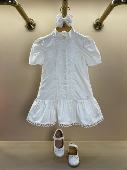 Vestido Infantil Jumper Algodão Detalhes Renda Barra Guipir Off White - Um Mais Um