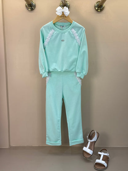 Conjunto Infantil Comfy Blusa e Calça com Renda Acqua - Gabriela Aquarela