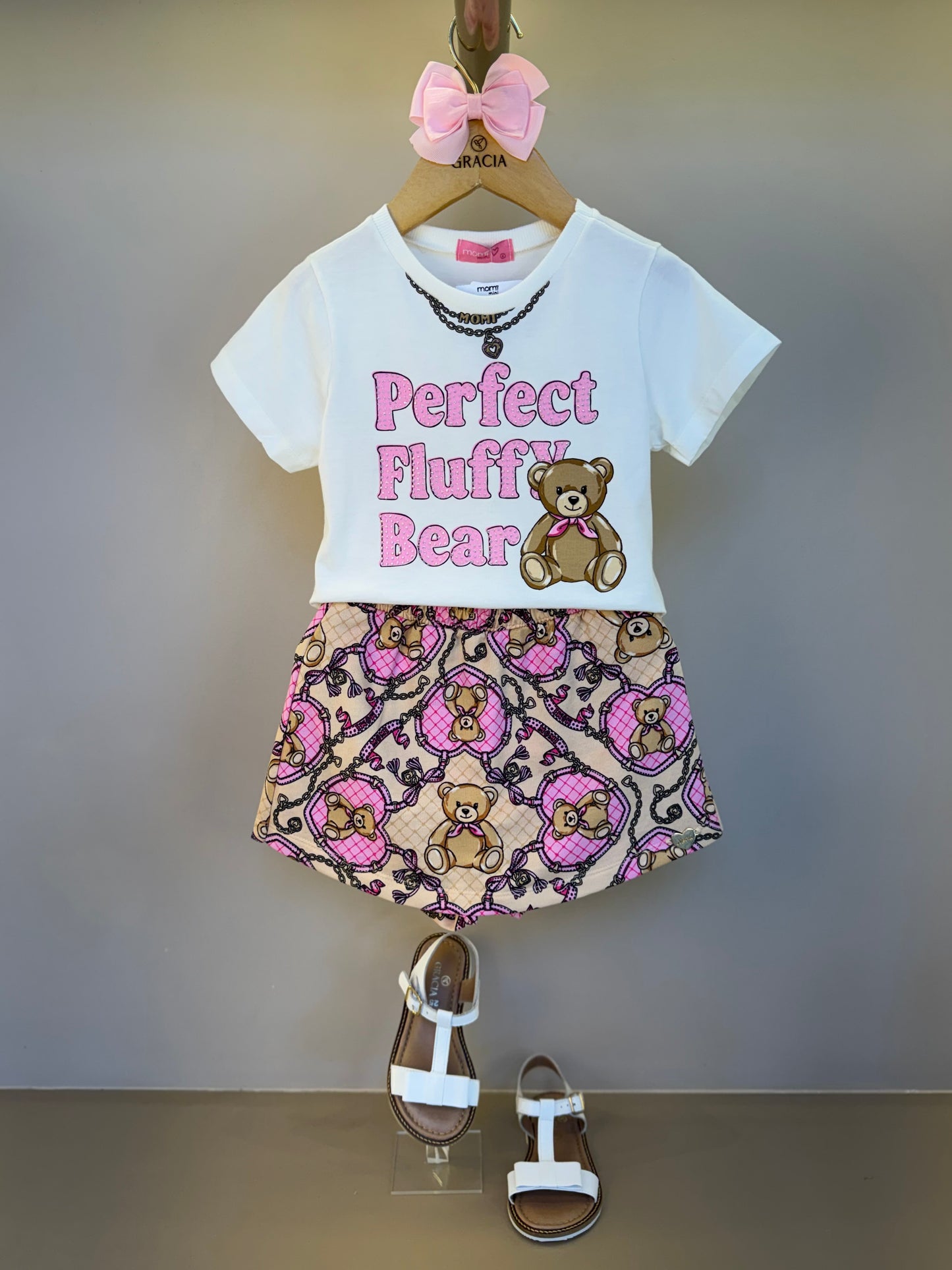 Conjunto Infantil Blusa de Ursinha com Strass e Shorts Ursinhas - Momi