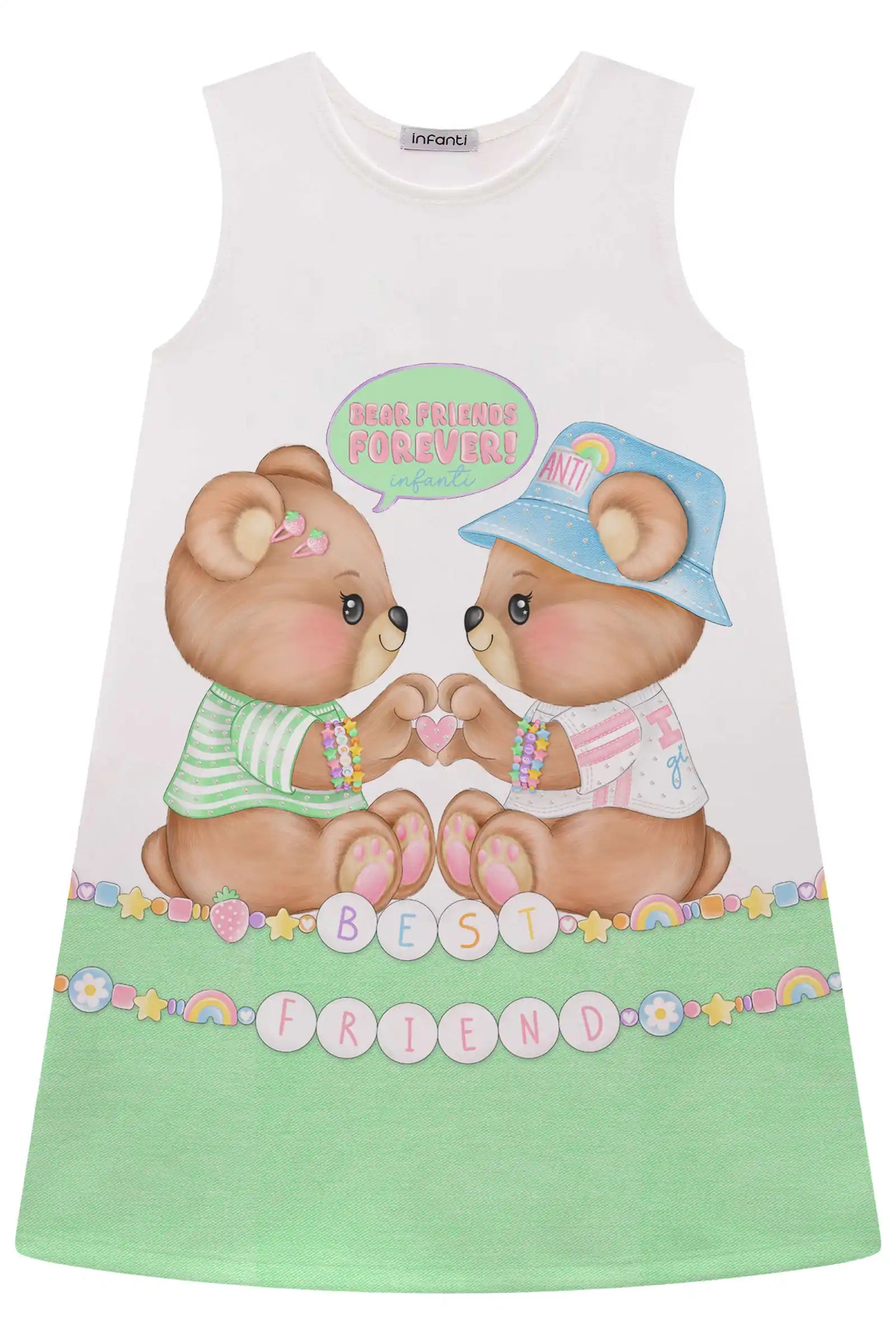 Vestido Infantil Ursinhas Friends Off White - Infanti