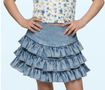 Saia Infantil Jeans Babadinhos Franzidos - Luluzinha