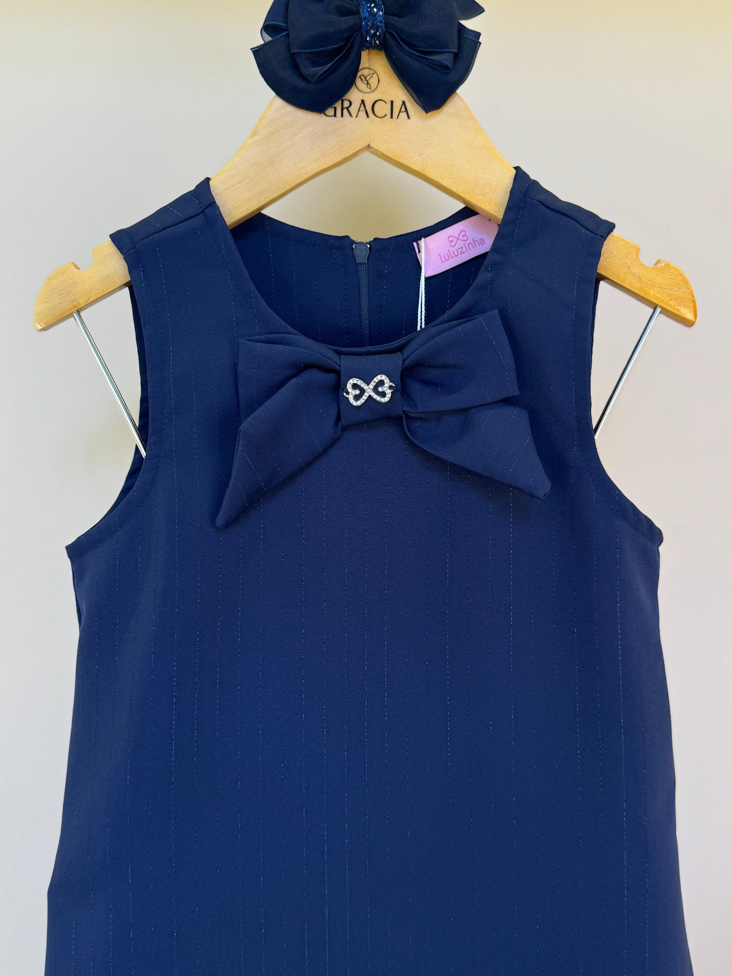 Vestido Infantil Trapézio Alfaiataria Risca de Giz Marinho - Luluzinha