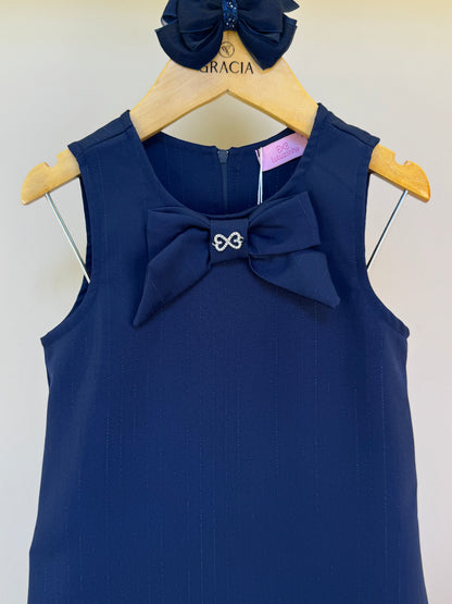 Vestido Infantil Trapézio Alfaiataria Risca de Giz Marinho - Luluzinha