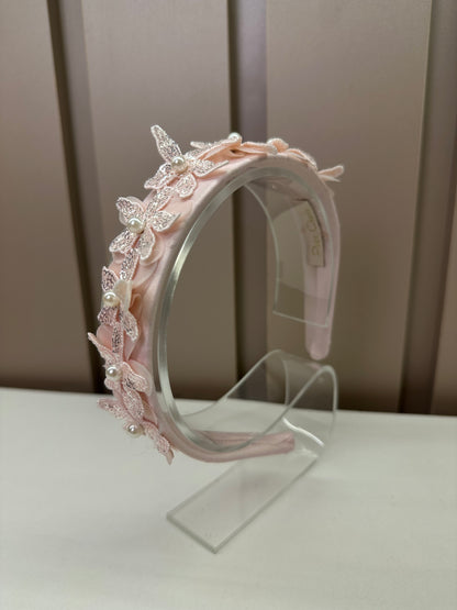 Tiara Infantil Flores 3D Rosa - Petit Cherie