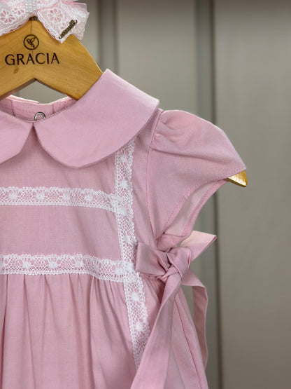 Romper Bebê Fofinho Algodão Manga Princesa Rendas Rosa Claro - Um Mais Um