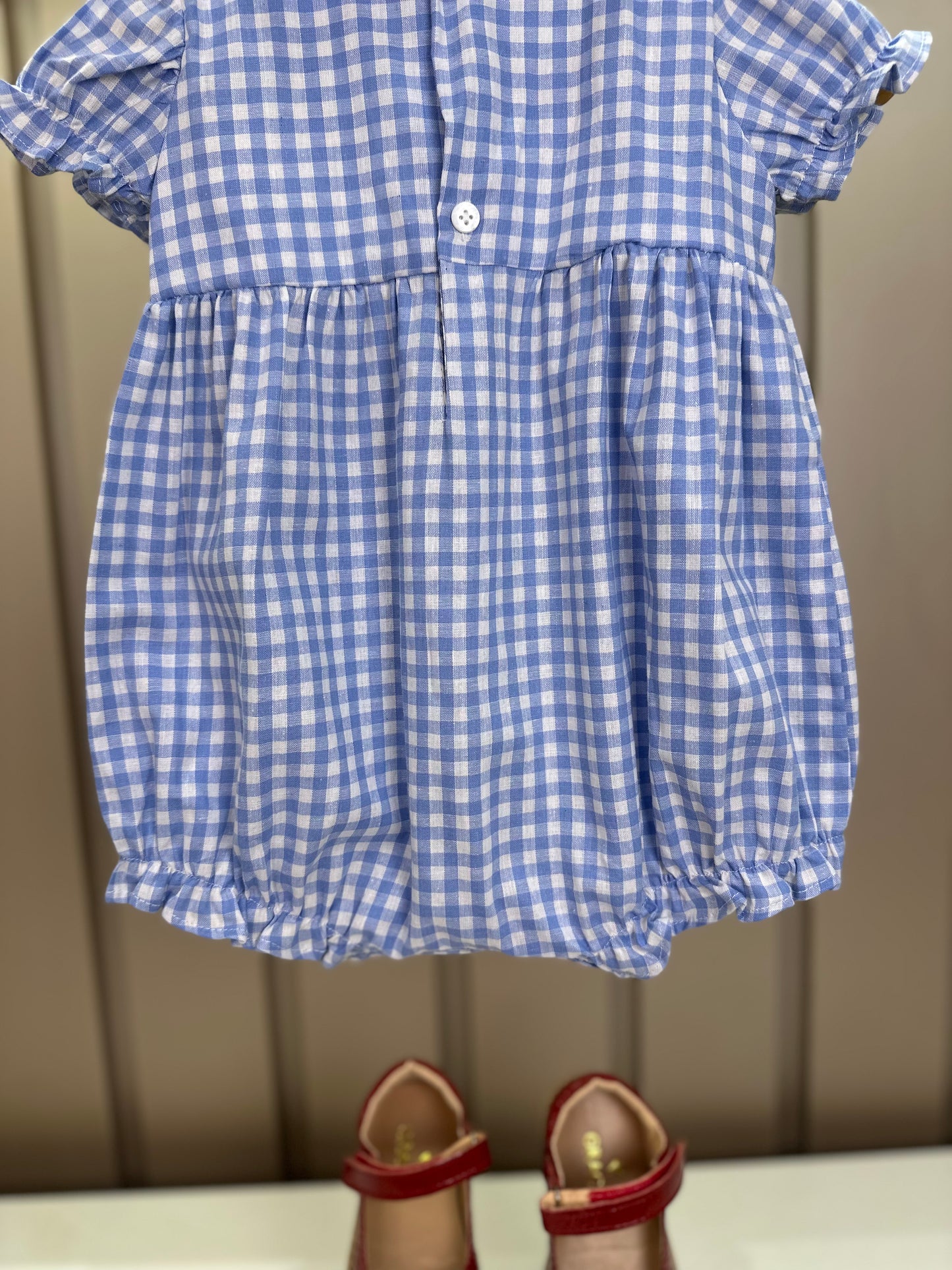 Pimpão Bebê Luxo Gola Bordada Renda Xadrez Azul - Roana