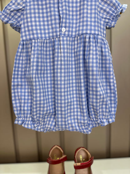 Pimpão Bebê Luxo Gola Bordada Renda Xadrez Azul - Roana