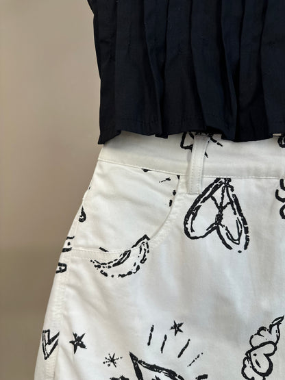 Conjunto Teen Blusa Pregas Laço Alça e Shorts-saia Sarja Star Off White - Two In