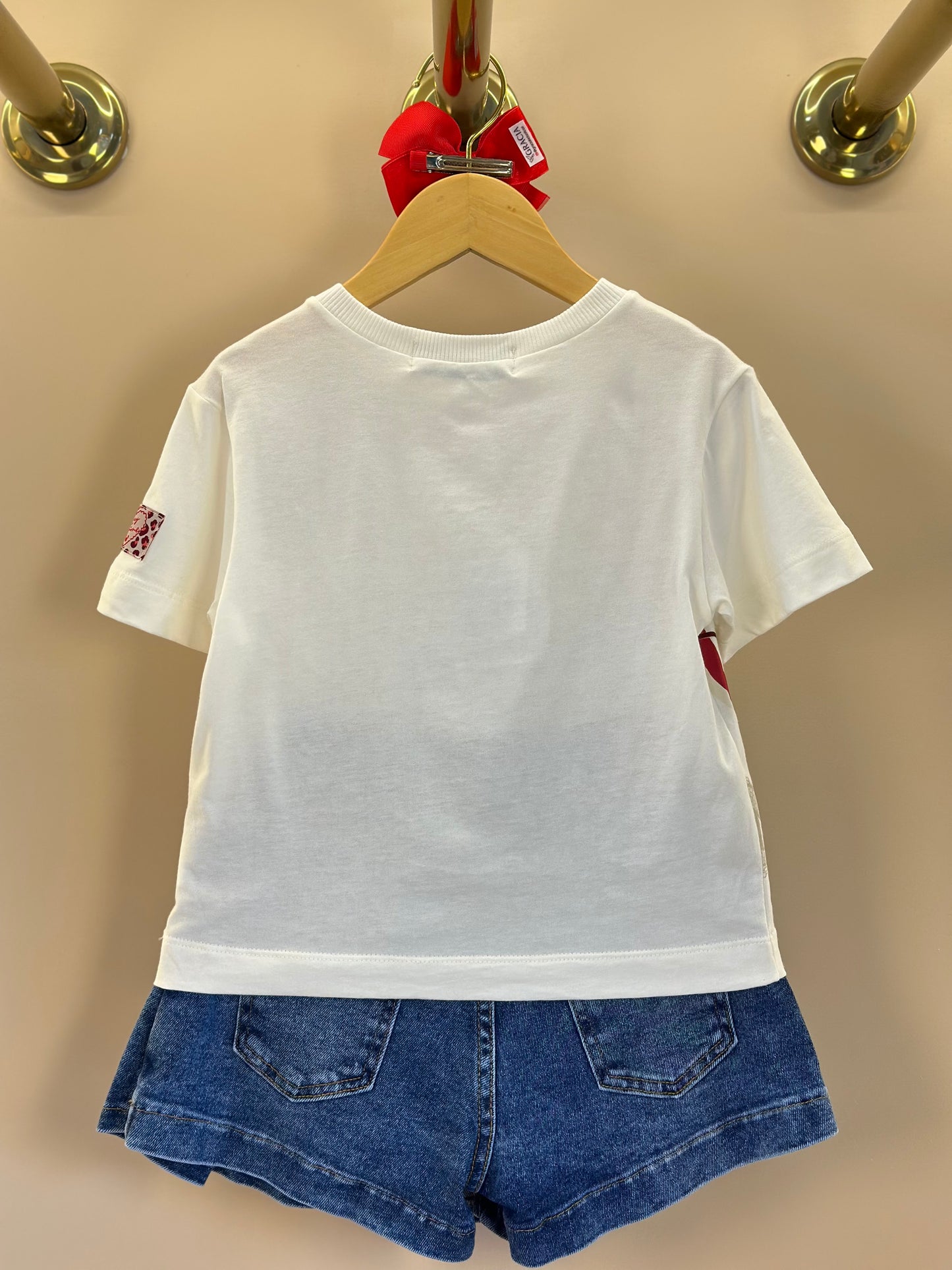 Conjunto Infantil Blusa Minnie & Mickey Berry Pérola e Saia-shorts Jeans Pregas - Animê