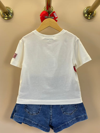 Conjunto Infantil Blusa Minnie & Mickey Berry Pérola e Saia-shorts Jeans Pregas - Animê