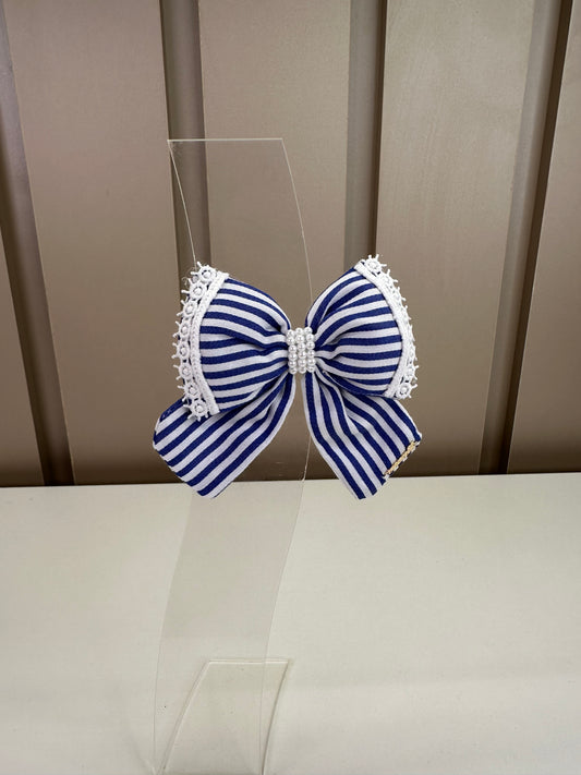 Laço Infantil Listras Navy Pérolas - Roana